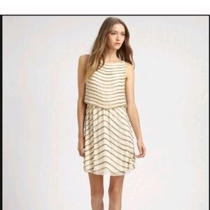 Alice + Olivia Cream and Black Striped Mini Dress